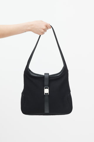 Ferragamo Black Leather Trimmed Bag