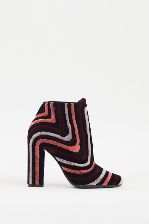 Ferragamo Black & Multi Velvet Stripe Boot