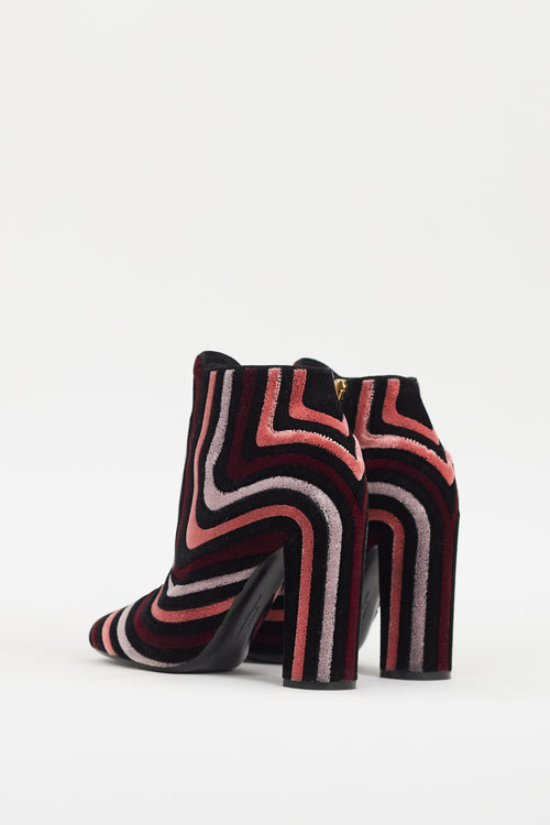 Ferragamo Black & Multi Velvet Stripe Boot