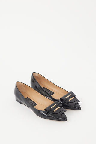 Ferragamo Black Patent Leather Bow Ballet Flat