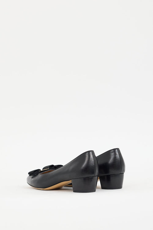 Ferragamo Black Leather Vara Bow Pump