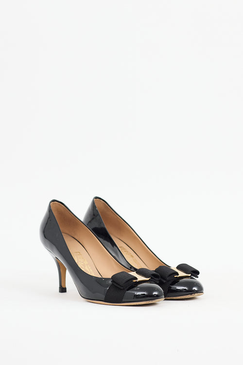 Ferragamo Black Patent Leather Vara Bow Pump