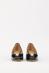 Ferragamo Black Patent Leather Vara Bow Wedge