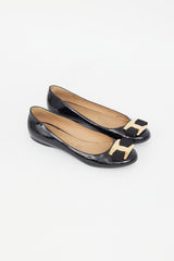 Ferragamo Black Patent Oversized Varina Bow Flat