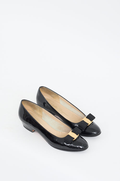 Ferragamo Black Patent Vara Bow Pump