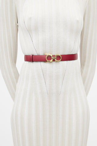 Ferragamo Black & Red Gancini Reversible Leather Belt