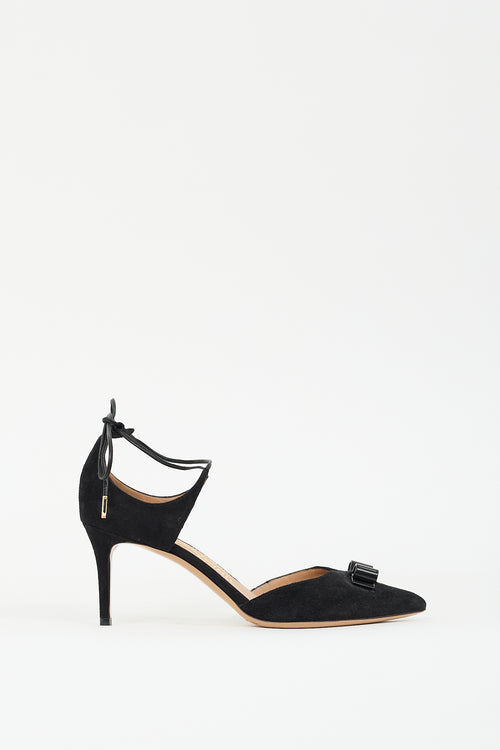 Ferragamo Black Suede D'Orsay Bow Pump