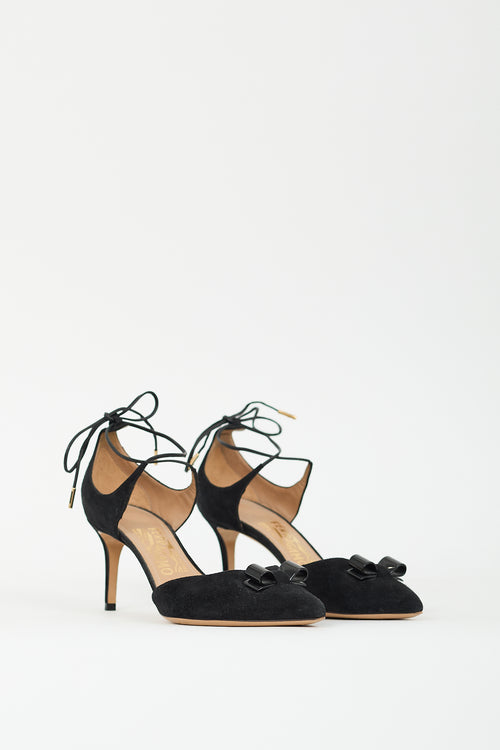 Ferragamo Black Suede D'Orsay Bow Pump