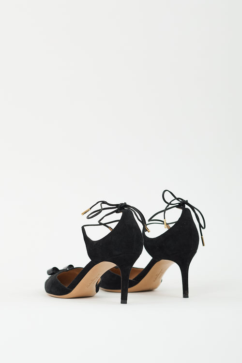 Ferragamo Black Suede D'Orsay Bow Pump