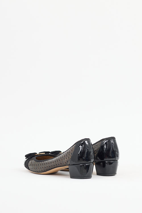 Ferragamo Black Patent Leather Perforated Vara Bow Pump