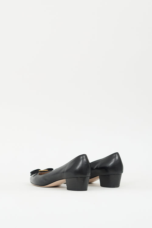 Ferragamo Black Leather Vara Bow Pump