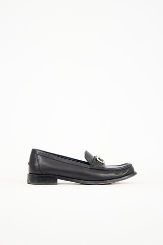 Ferragamo Black Leather Gancini Loafer