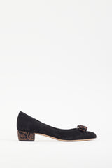 Ferragamo Black & Brown Embellished Vara Heel