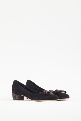 Ferragamo Black & Brown Embellished Vara Heel