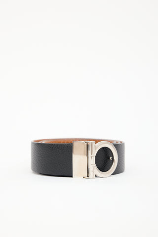 Ferragamo Black & Brown Reversible Leather Gancini Belt