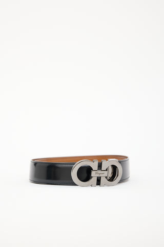 Ferragamo Black & Brown Reversible Leather Gancini Belt