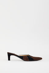 Ferragamo Vintage Black & Brown Suede Whipstitch Mule