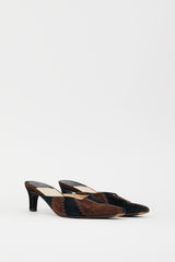 Ferragamo Vintage Black & Brown Suede Whipstitch Mule