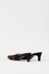Ferragamo Vintage Black & Brown Suede Whipstitch Mule