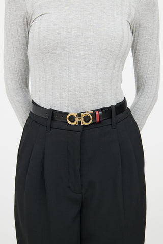 Ferragamo Black & Red Leather Reversible Gancini Belt