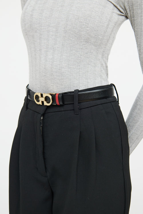 Ferragamo Black & Red Leather Reversible Gancini Belt