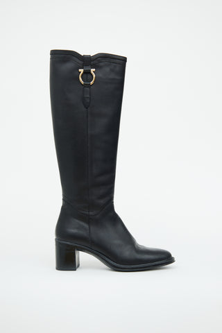 Ferragamo Black Leather Riding Boot