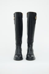 Ferragamo Black Leather Riding Boot