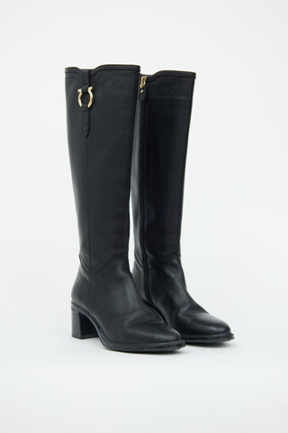 Ferragamo Black Leather Riding Boot