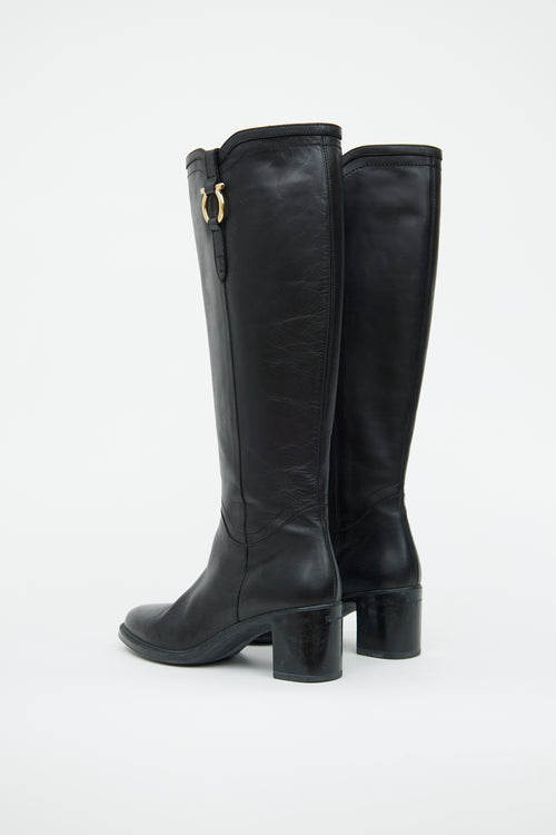 Ferragamo Black Leather Riding Boot