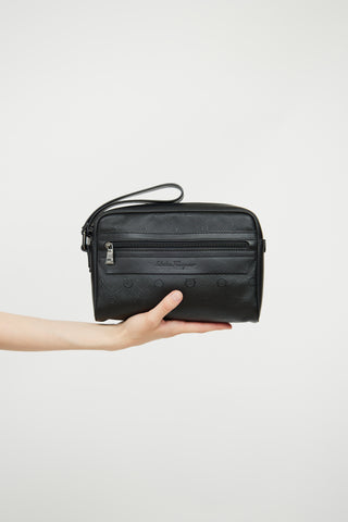 Ferragamo Black Grained Leather Dopp Kit