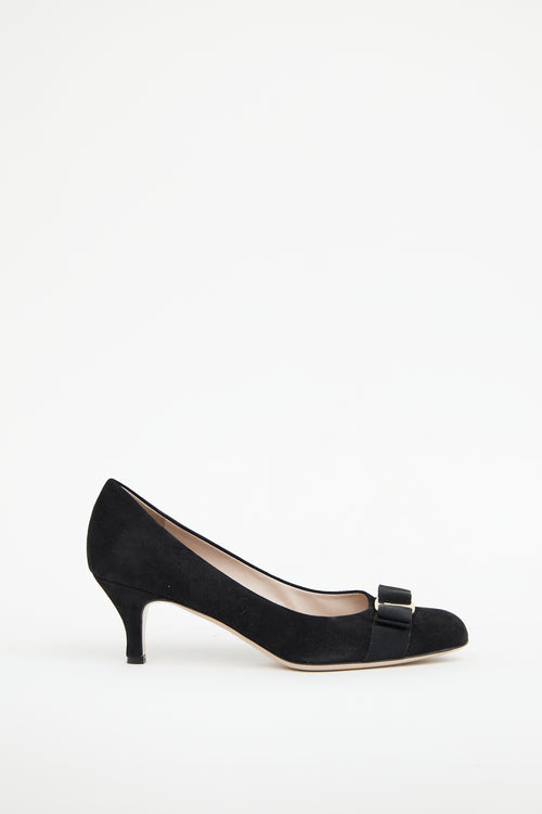 Ferragamo Black Suede Vara Bow Pump