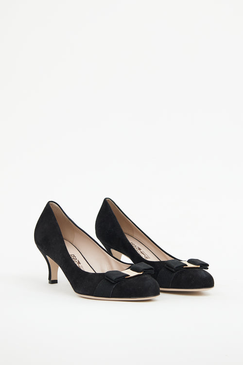 Ferragamo Black Suede Vara Bow Pump