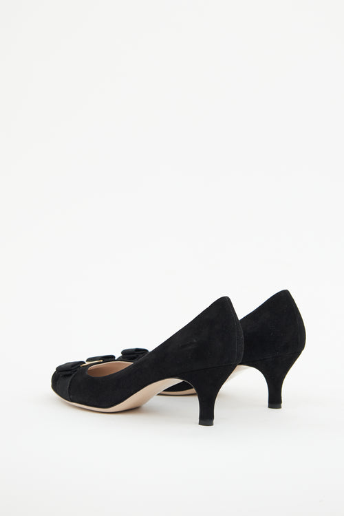 Ferragamo Black Suede Vara Bow Pump