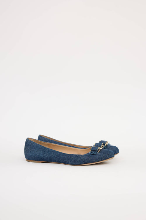 Ferragamo Denim Vara Bow Flat