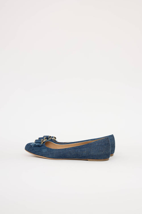 Ferragamo Denim Vara Bow Flat