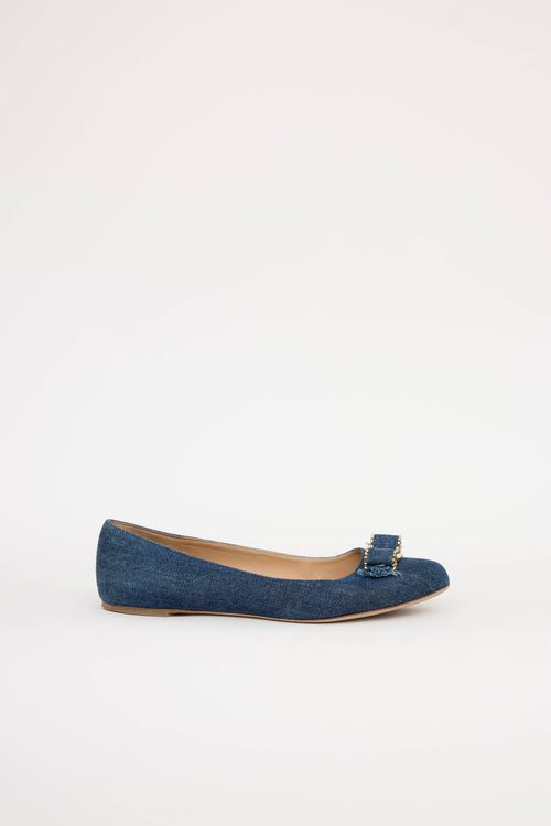 Ferragamo Denim Vara Bow Flat