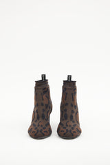Ferragamo Brown Leopard Knit Boot
