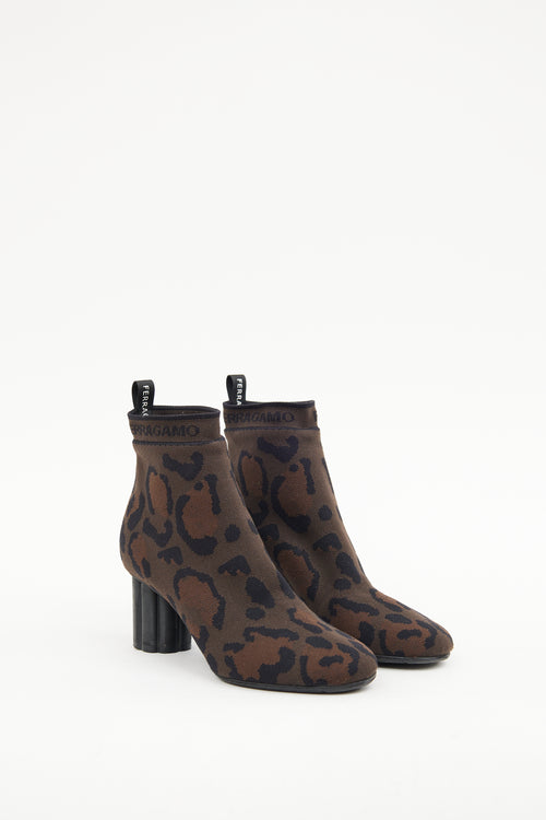 Ferragamo Brown Leopard Knit Boot