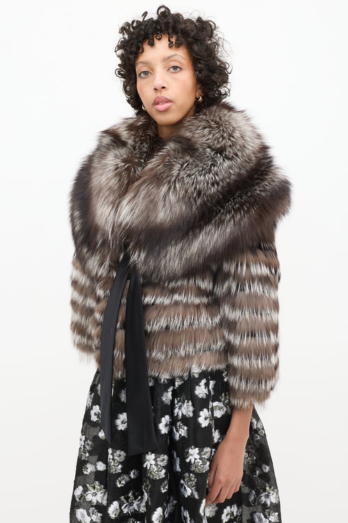 Ferragamo Brown Fur Shawl & Cropped Jacket