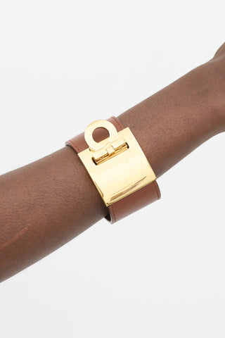 Ferragamo Brown & Gold Gancio Wide Cuff Bracelet