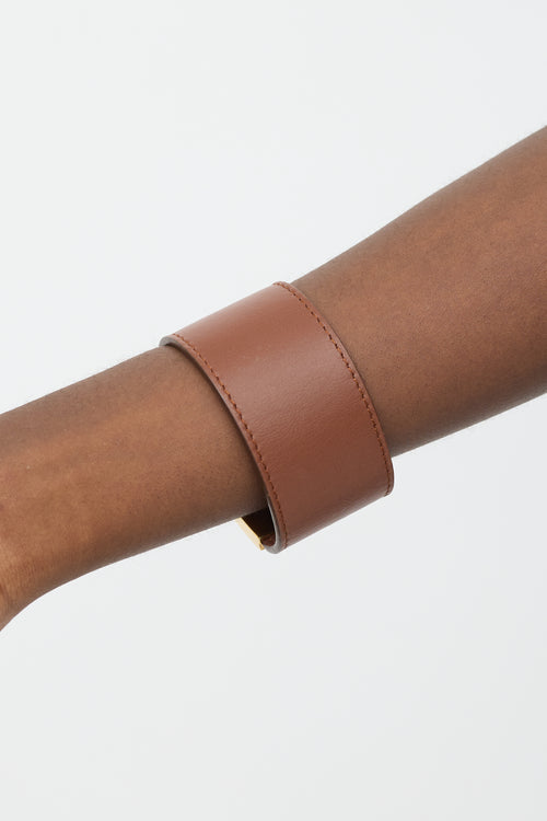 Ferragamo Brown & Gold Gancio Wide Cuff Bracelet