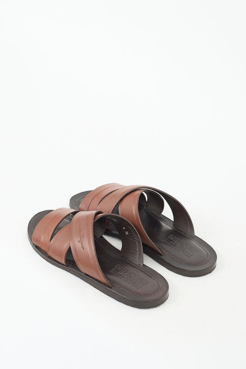 Ferragamo Brown Leather Filone Crossover Sandal