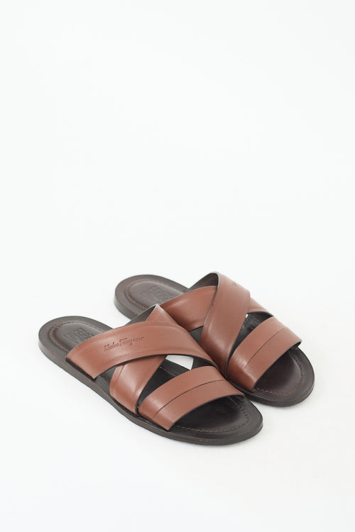 Ferragamo Brown Leather Filone Crossover Sandal