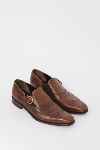 Ferragamo Brown Leather Gancini Monkstrap Dress Shoe