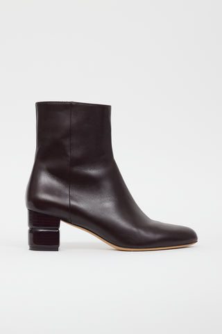 Ferragamo Brown Leather Stacked Block Heel Boot