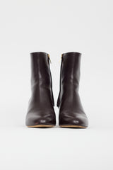Ferragamo Brown Leather Stacked Block Heel Boot
