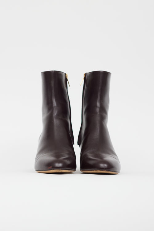 Ferragamo Brown Leather Stacked Block Heel Boot