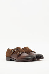 Ferragamo Brown Leather & Suede Monk Strap Loafer