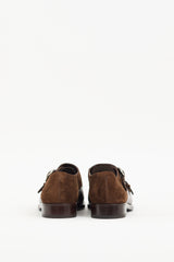 Ferragamo Brown Leather & Suede Monk Strap Loafer