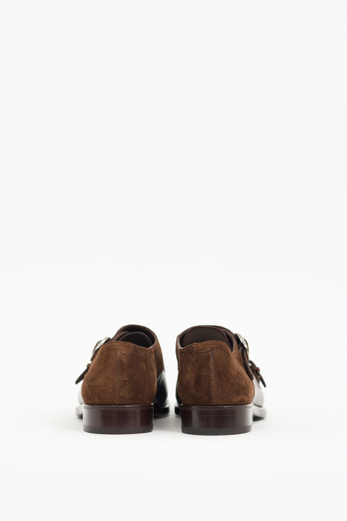 Ferragamo Brown Leather & Suede Monk Strap Loafer